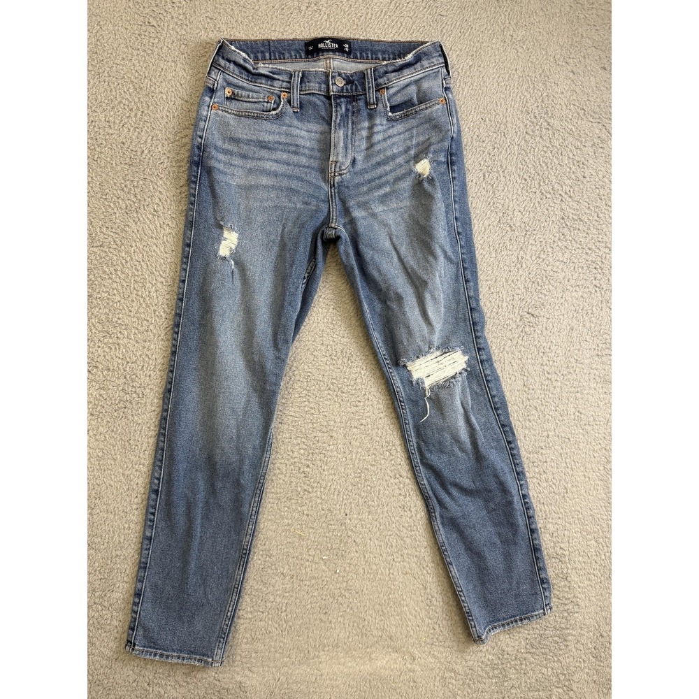 Hollister Jeans Mens 29x32 Blue Distressed Ripped Skinny Stretch Denim Whiskered